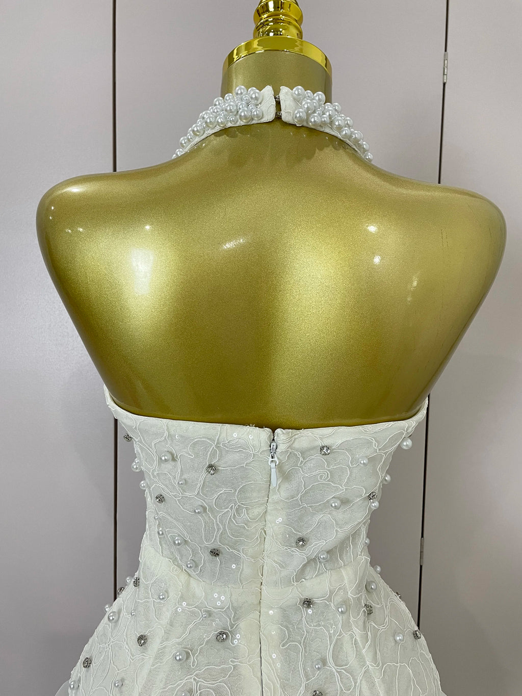 High Quality Luxury Shiny Diamonds Pearl Flowers Deep V Halter Short Dress Women Celebrate Eveing Celebrity Birthday Party Dress