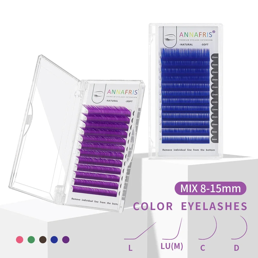 Colored Lashes Eyelash Extensions C/D/L/LU(M) Curl Mix 8-15mm Natural Soft Individual Green/Blue/Brown/Purple/Pink Eyelashes