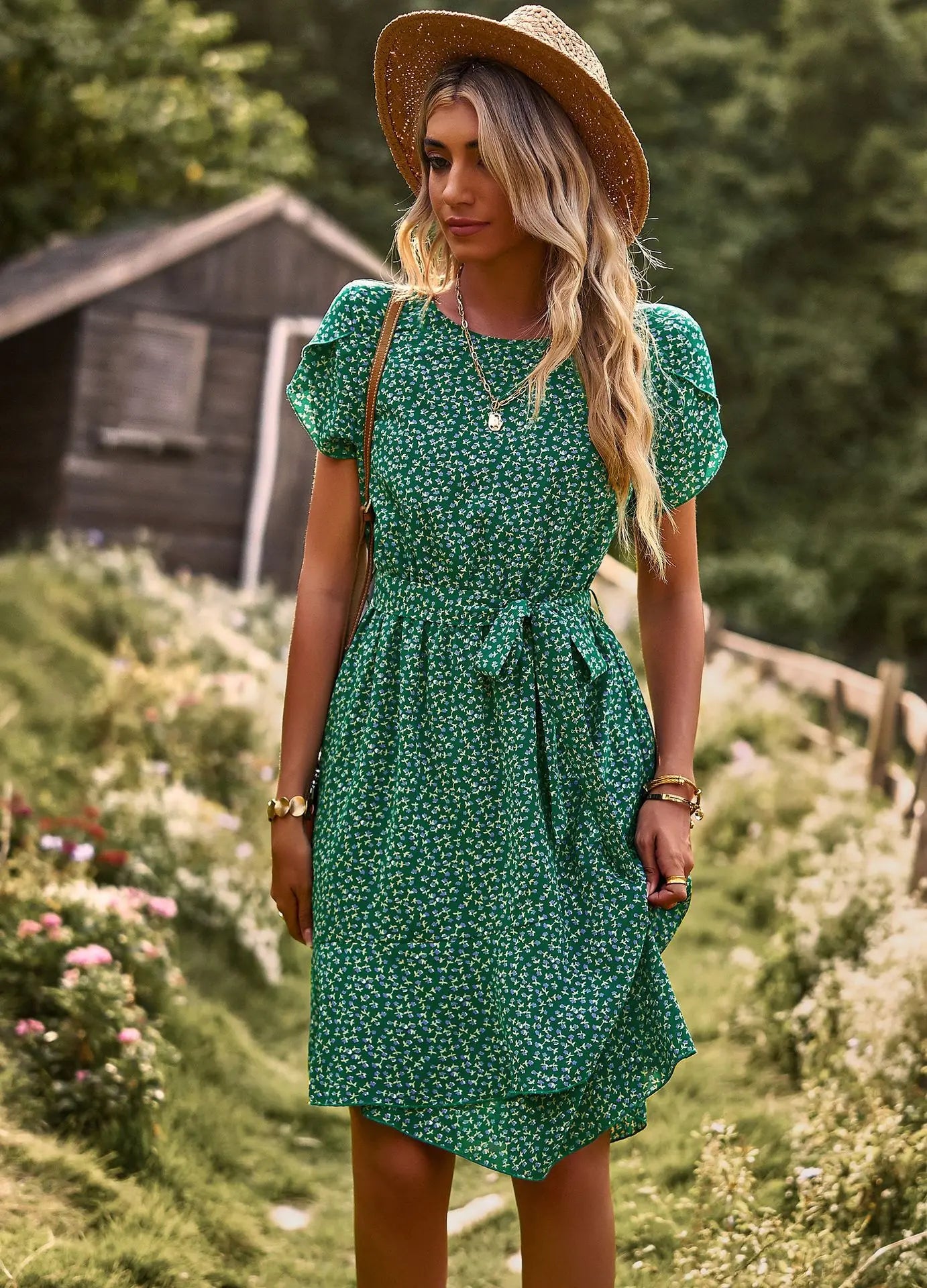 Msfilia Fashion O Neck Casual Printd Dress Women Summer Strap High Waist Pleated Dresses For Female