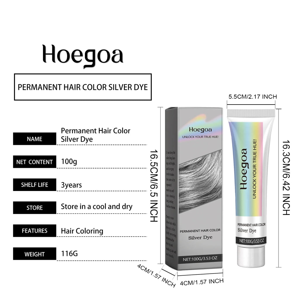 Gray Color Hair Dye Cream Light Color Silver Hair Long-Lasting Color Lock Shiny Hair Unisex Smoky Punk Style Hair Dyeing Cream