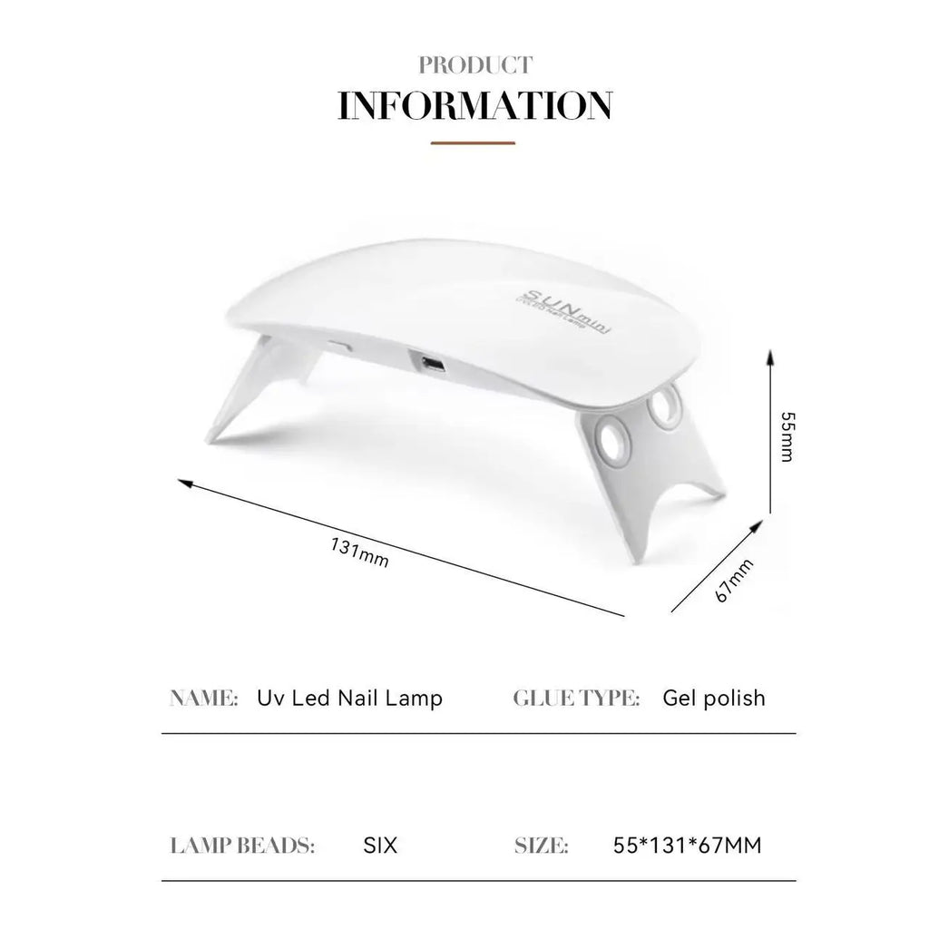 Mini UV LED Nail Lamp 6W for Curing Nail Gel Polish Portable Foldable 120s/60s Timing Manicure Dry Machine Nail Art Drying Tool