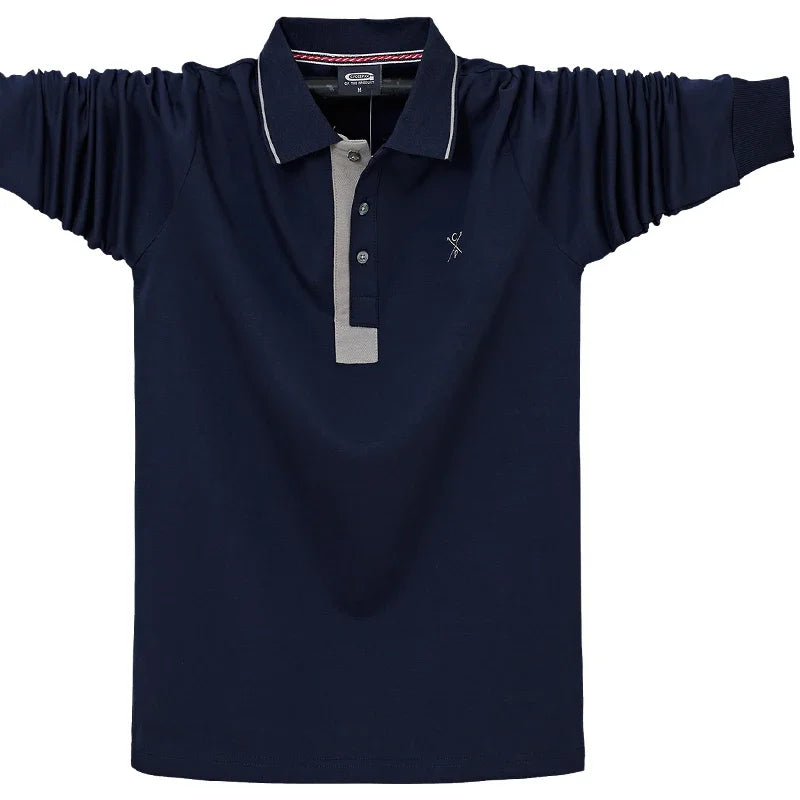 Autumn Spring New Men's Solid Polo Shirt Lapel Long-sleeved Polos Shirt Button Collar Fashion Thick Shirt Casual Loose Tops 6XL