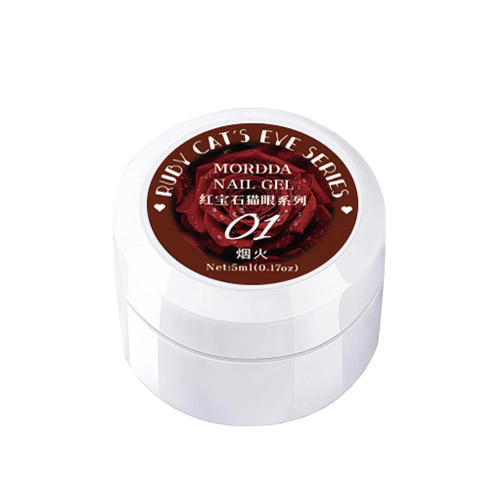 1Jar Rose Ruby Red Cat's Eye Nail Gel Polish Autumn and Winter New Year's Series Soak Off LED/UV Semi-Permanent Varnish Net5ml