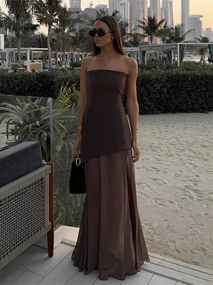 Elegant Halter Long Dress Women's Loose Sleeveless Off Shoulder Floor-length Dresses 2025 Spring Summer Lady Solid Stylish Robes