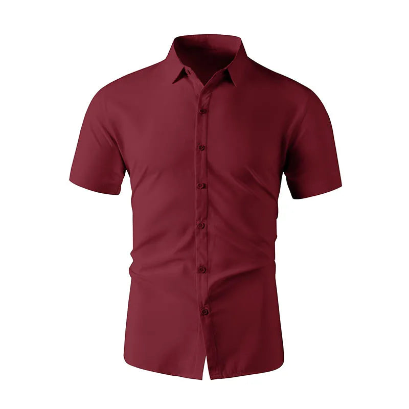 Casual Light Blue Short Sleeve Button Up Shirt for Men Versatile Collared Dress Shirt for Spring & Summer