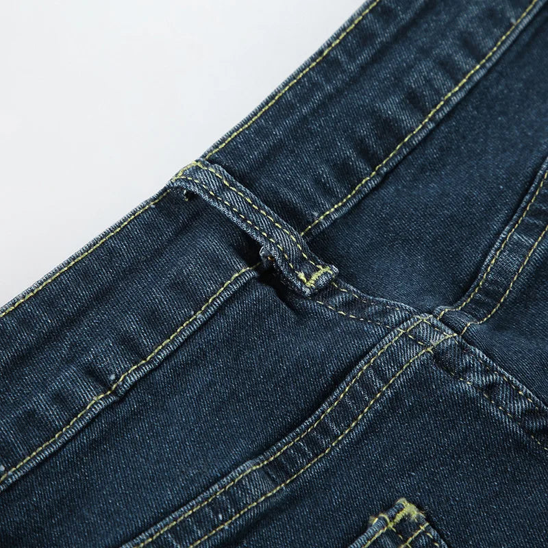 2026 Denim Trousers Y2K Flare Pants Jeans Women Embroidery Boot Cut Low Waist Washed Distressed Pockets Floor Length Streetwear