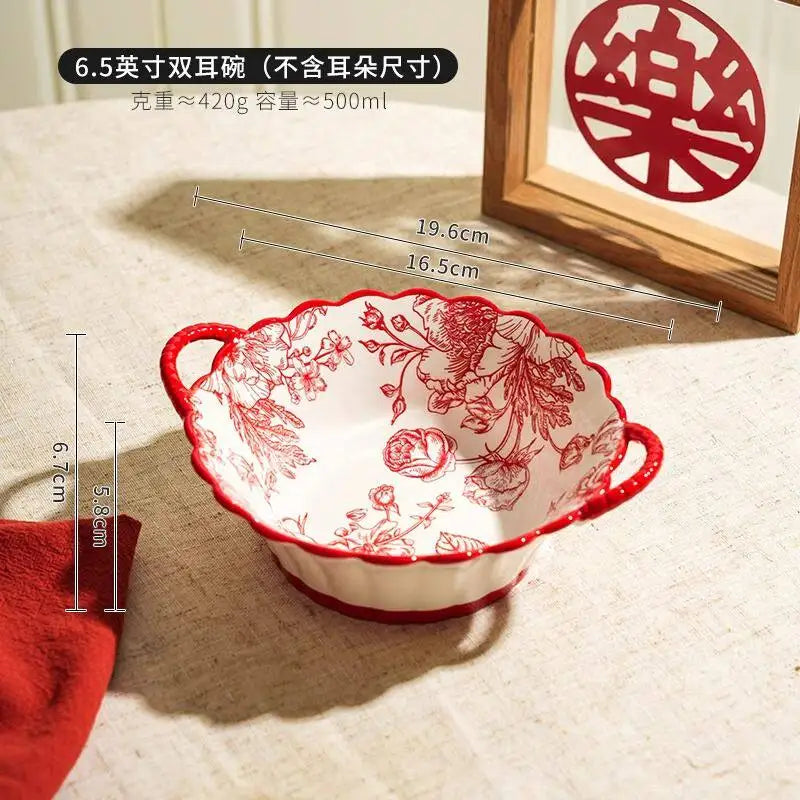 Modern Red Dinner Set Plates Luxury Designer Italian Round Plates Dinner Sets Ceramic Elegant Aparelho De Jantar Kitchen Dishes
