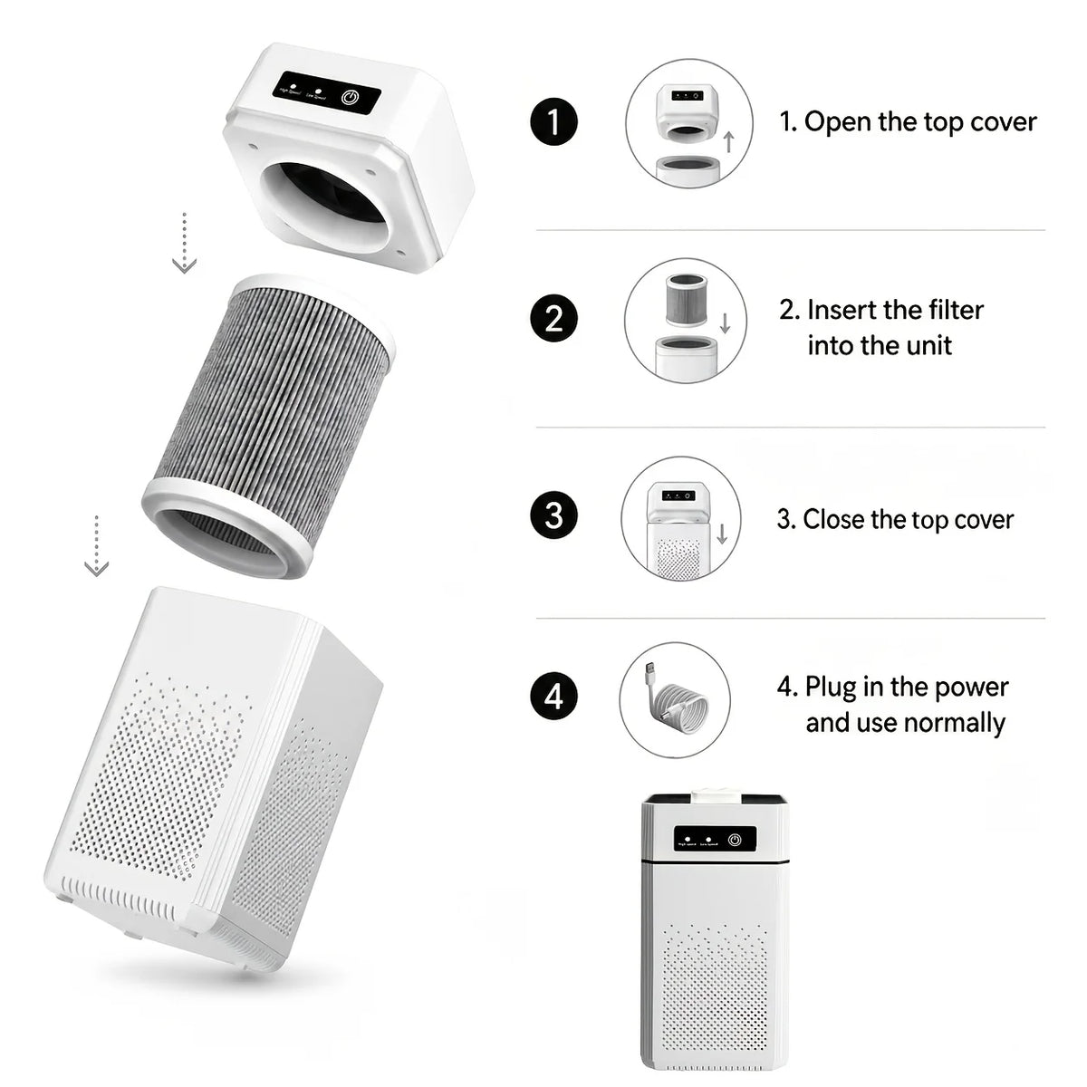 Portable Air Purifier Equipped with H13-Grade True HEPA Filter And Activated Carbon Filter, a Silent USB Air Purifier Capable