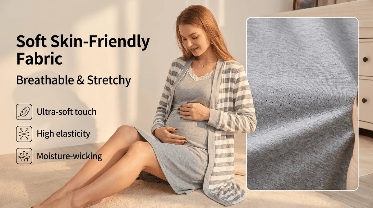 2-piece set, pregnant women, nursing long-sleeved pajamas set, autumn and winter loungewear, nursing nightgown, maternity clothes.