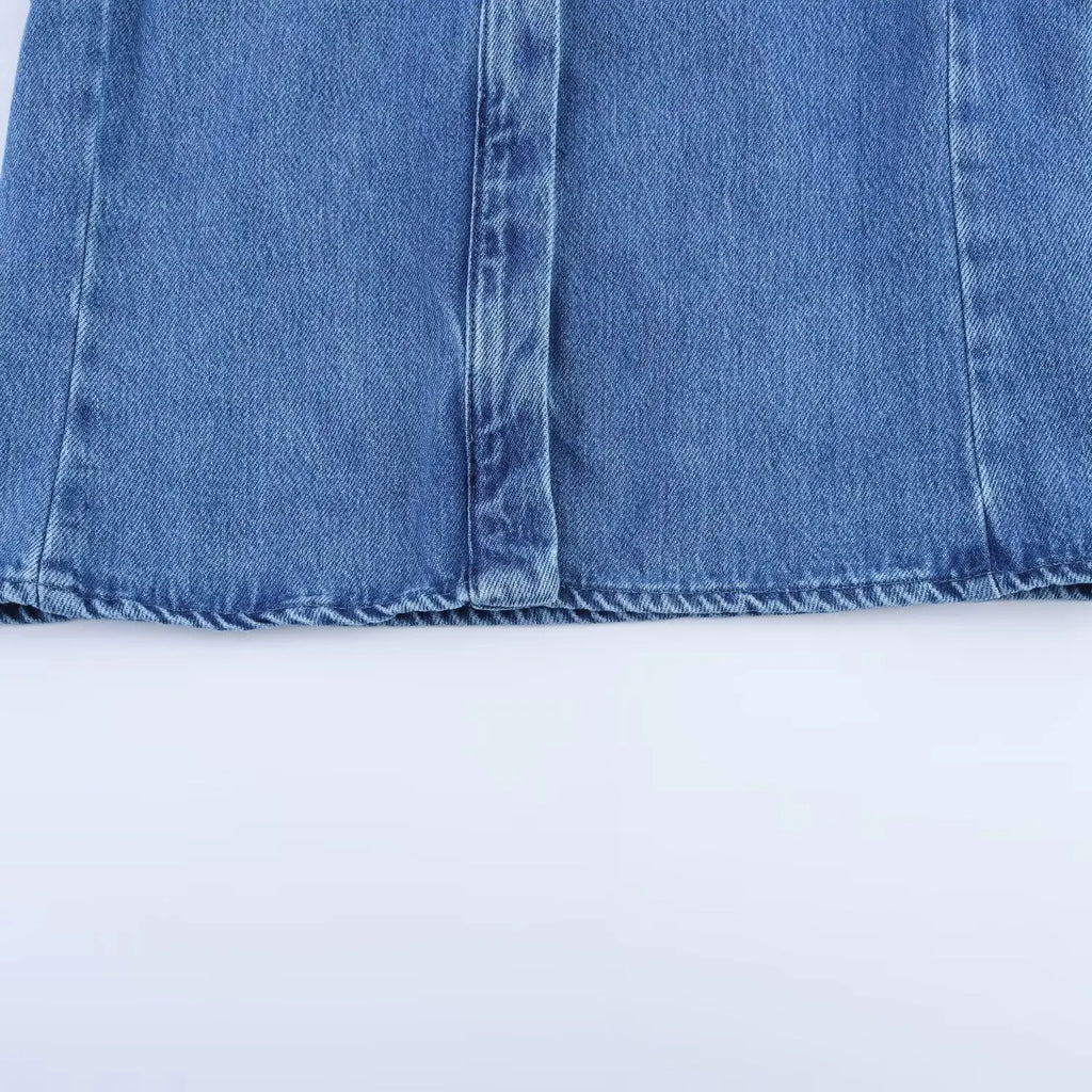 HH Women Summer New Fashion Thin Single-breasted Loose Folds Denim Shirt+High Waist Zipper Pocket Wide-leg Casual Pants Suit