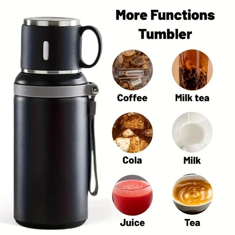 600ML Stainless Steel Insulated Bottle with Cup Lid Rope Handle Office Home Portable Thermos Cup Outdoor Kettle Coffee Cup