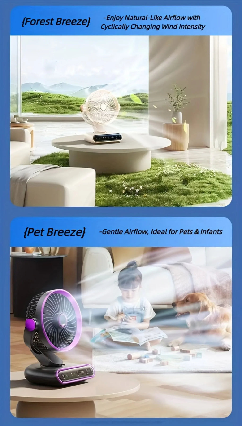 Air Circulation Fan Desktop Portable Rechargeable Fan AI Smart 100 Speed Stepless Quiet Brushless Motor Type-C Baby Sleep Wind