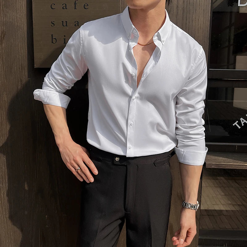 Shirts for Men Long Sleeve British Style Solid Casual Anti-wrinkle Soft Slim Fit Formal Dress Shirt Men Clothing Oversized 7XL-S
