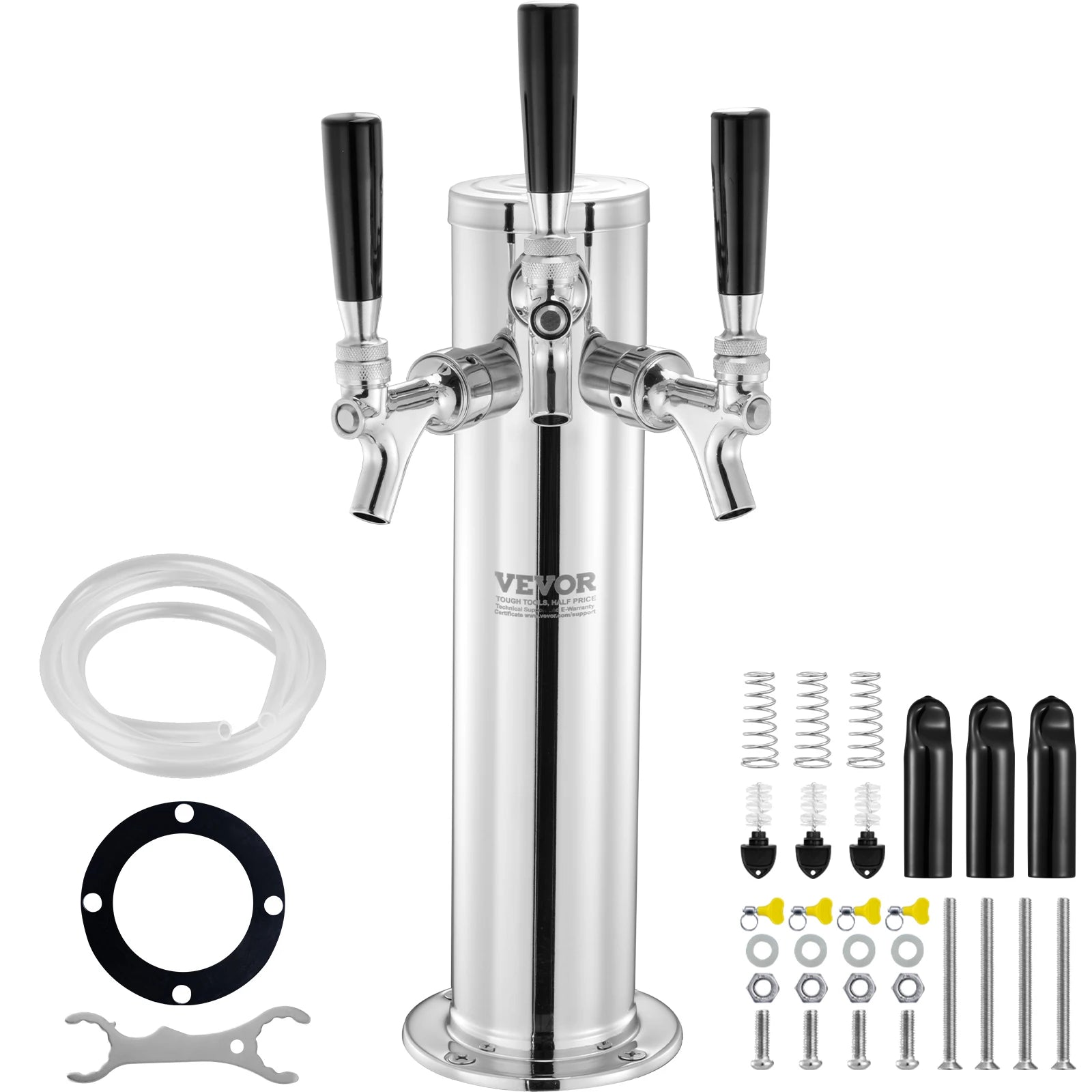 SucceBuy Triple Taps Draft Beer Tower Dispenser Stainless Steel Keg Beer Tower Kegerator Tower Kit Pre-Assembled Tubing for Bar