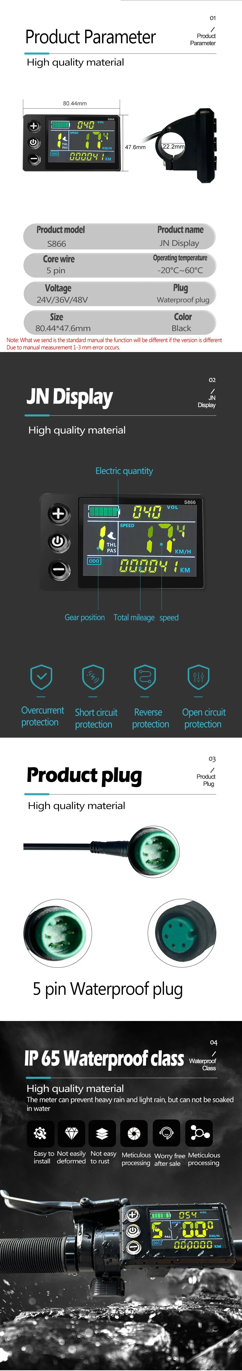 Electric Bike 30A Brushless Controller with SM Plug for 1000W Motor with LCD Display Panel S800 S830 E-scooter Meter Control UKC