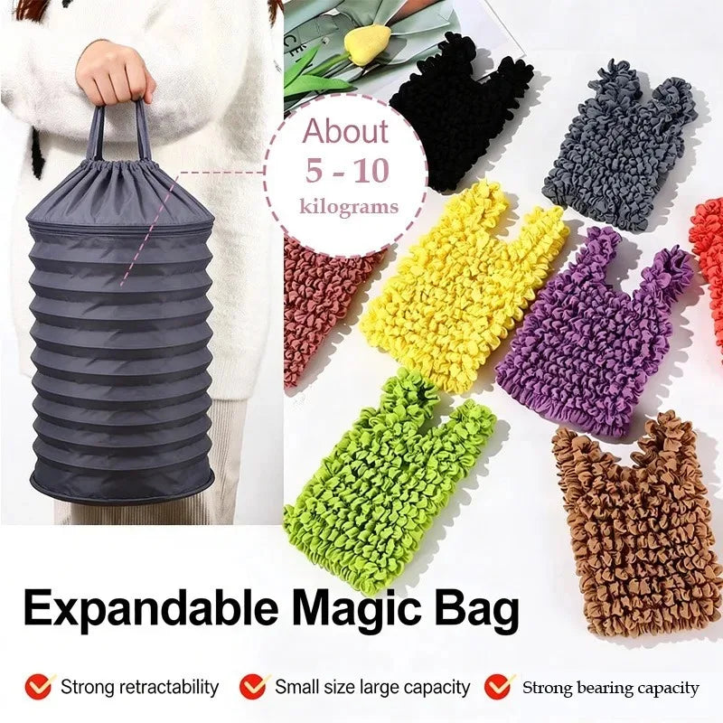 New Bubble Bags Expansion Fold Pleated Flexible Stretch Mini Shopping Bag Large Capacity Elastic Portable Handbag Storage Bag