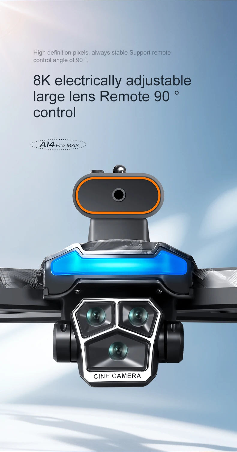 Original A14Pro max GPS Brushless 8K three Camera Optical Flow Obstacle Avoidance Foldable Quadcopter RC Distance Drone Toys