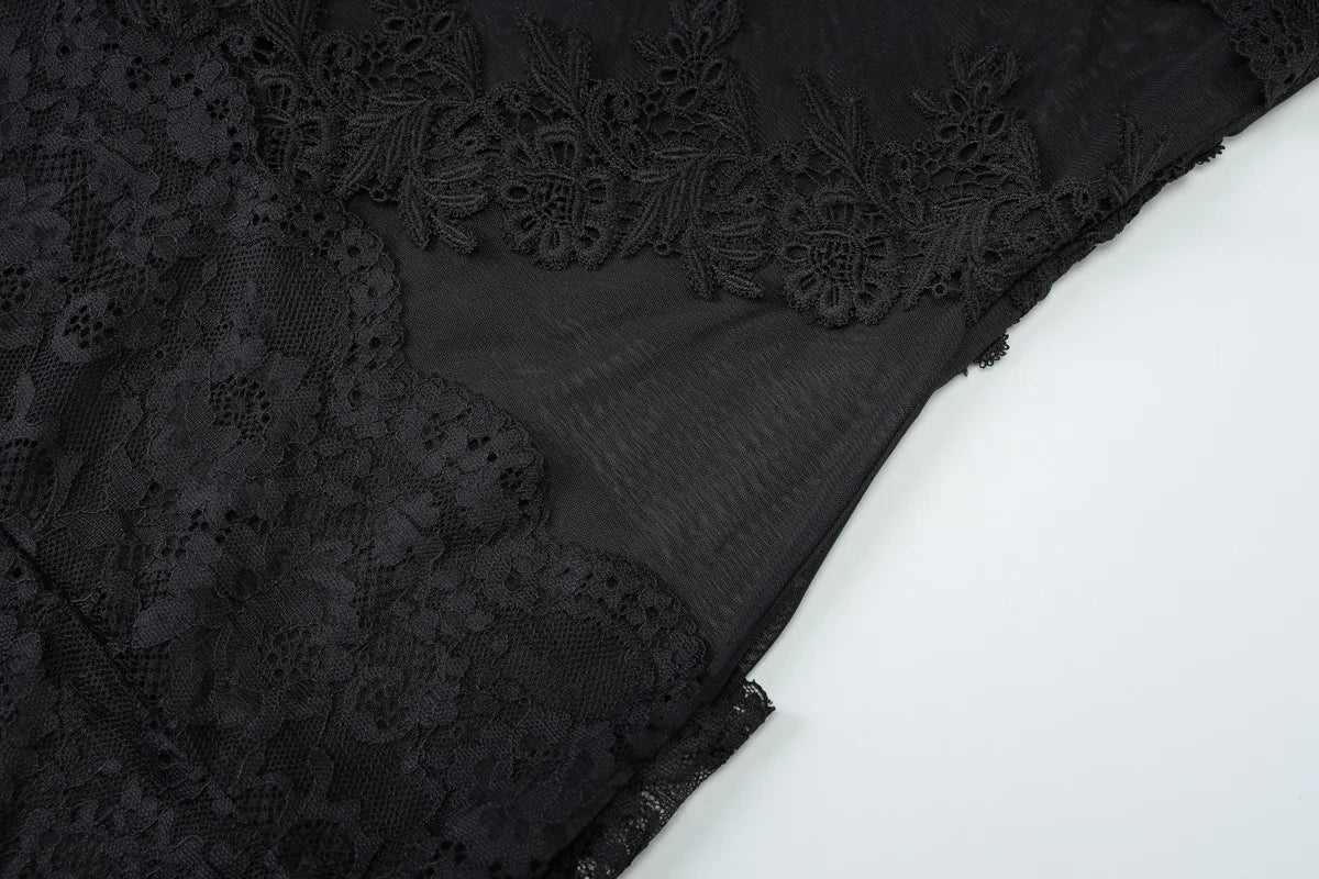 Woman Clothing Spaghetti Strap Mesh Lace Patchwork Party Club Dress Female Sexy See-through Sleeveless Short Evening Dresses