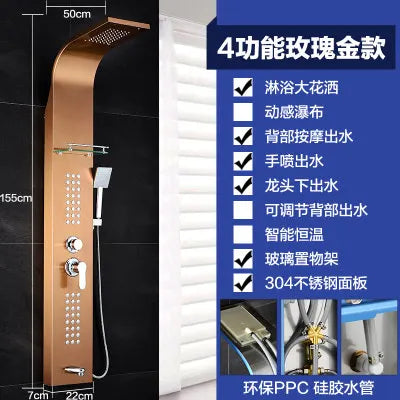 Modern Black Gold Brushed Nickel Shower System Wall Mounted Multi Function 5 Spray Mode Ceramic Valve Core Easy Install