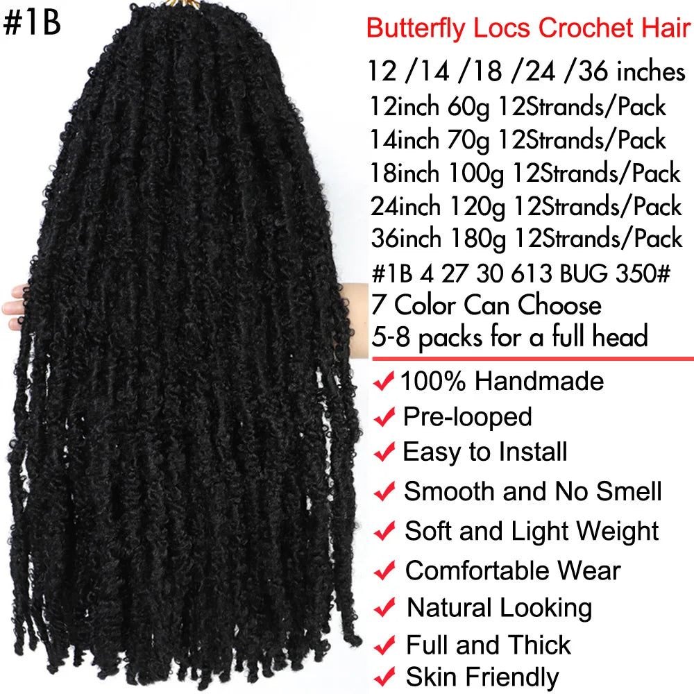 12 14 18 24 36 Inches Distressed Butterfly Locs Crochet Hair Faux Locs Crochet Braids Messy Soft Locs Braiding Hair Extensions