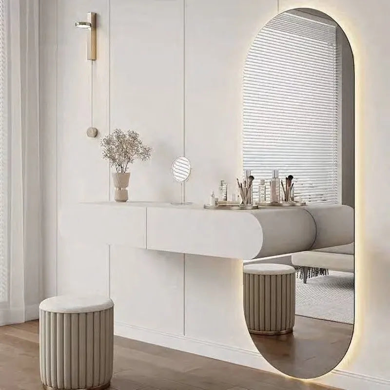 Cream Suspended Dressing Table Bedroom Furniture Minimalist Dressing Table Wall Mounted Dressing Table Mirror Combination