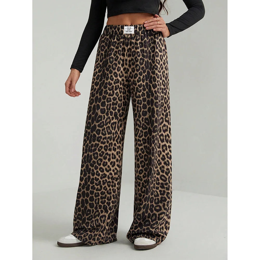 Casual Leopard Print Wide Leg Loose Fit Long Pants Versatile Spring Autumn New Style Women's Fashion plus Size Straight Leg T...