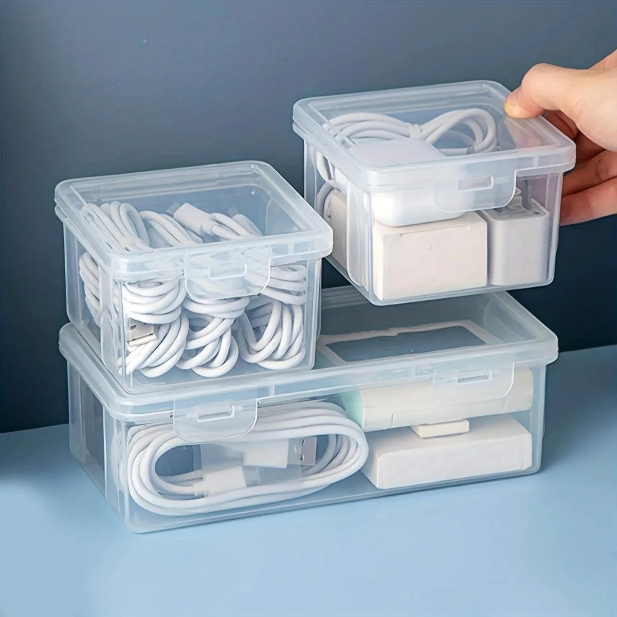 1pc Data Cable Storage Box with Lid, Charger, USB Flash Drive, Headphone Storage Container, Miscellaneous Sorting Box