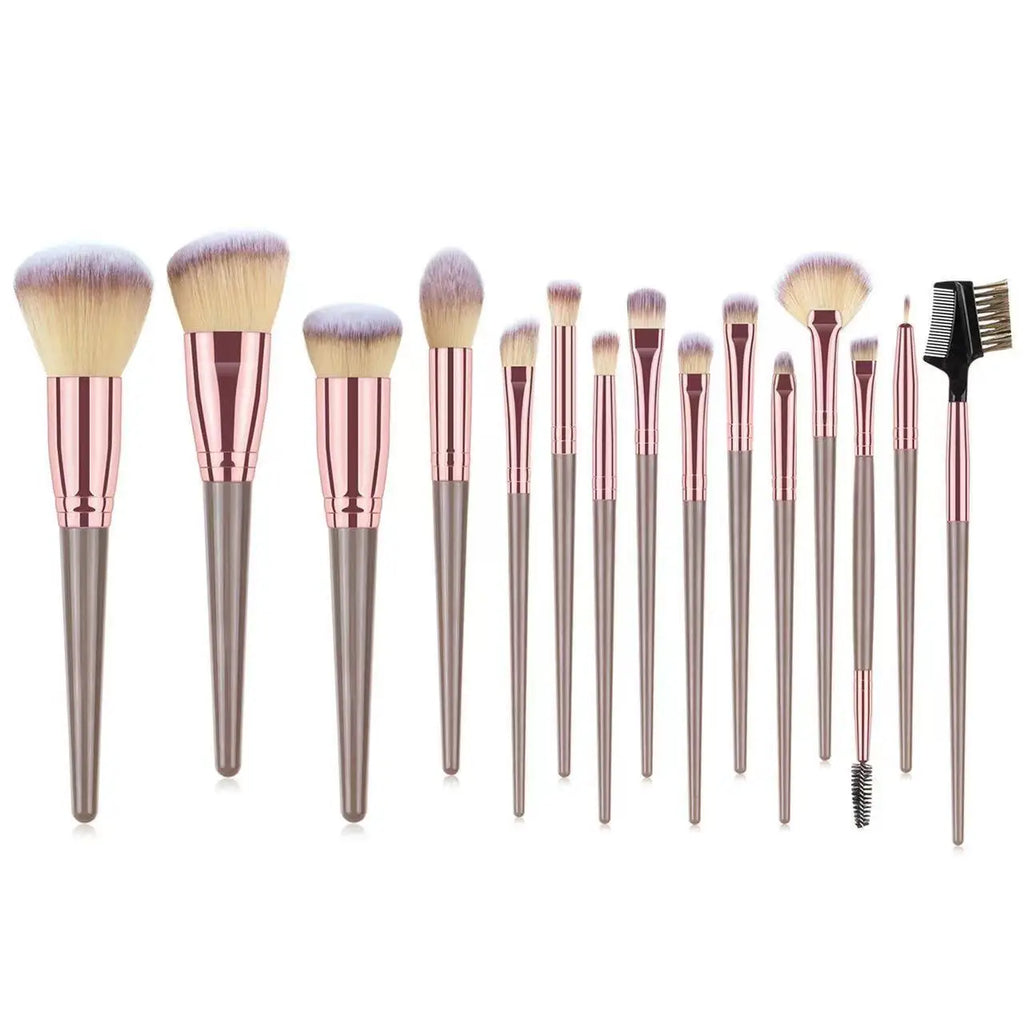15pcs Makeup Brush Set Full Kit Powder Blush Contour Eyeshadow Lip Brushes Pink Handle Cosmetic Brushes for Liquid Foundation