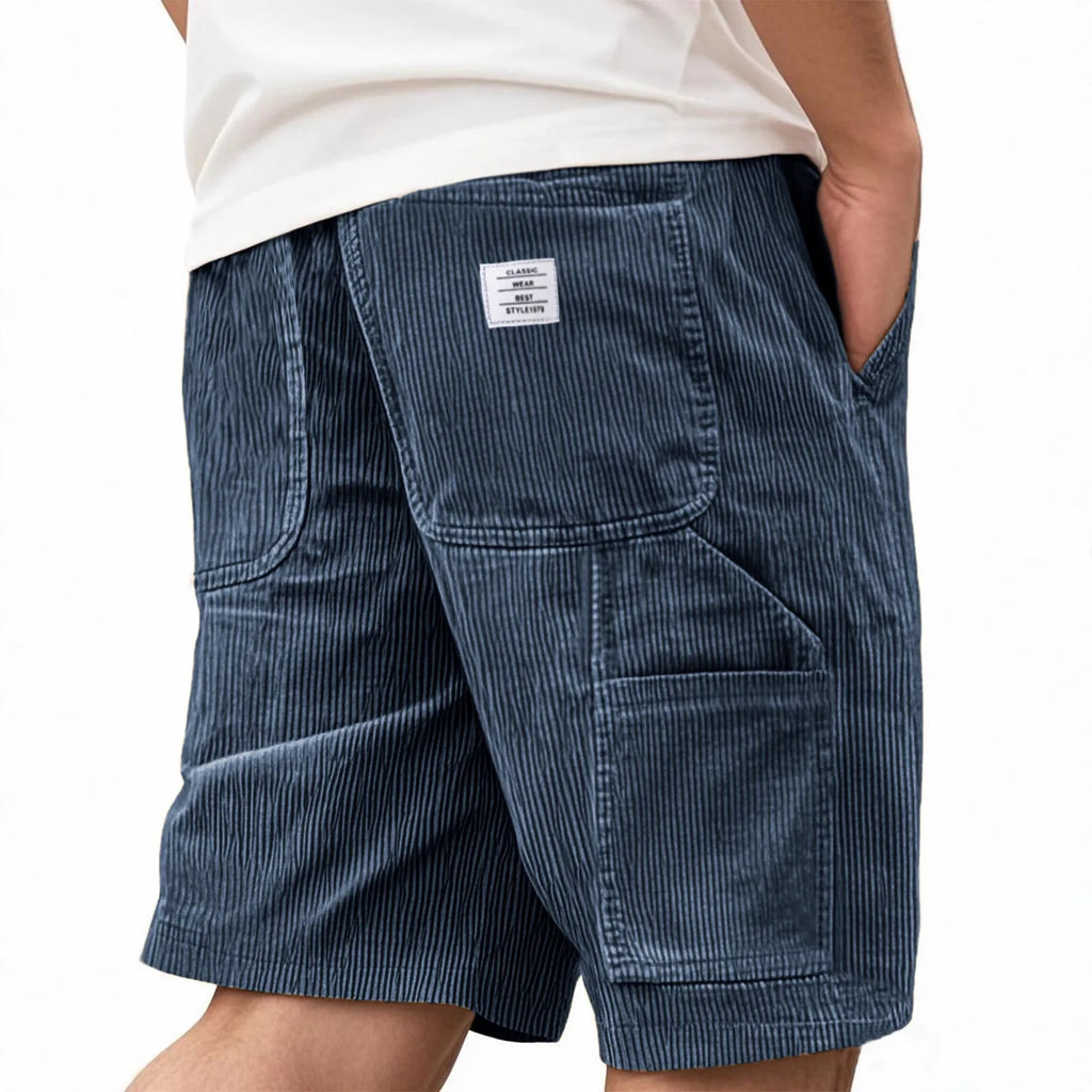 2026 Summer Men's Retro Corduroy Workwear Shorts Elastic Waist Multi-Pocket Casual Shorts Embroidery Daily Shorts For Male