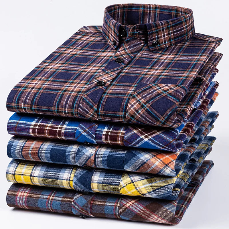 8XL Classic Plaid Men's Flannel Shirts Men Long Sleeve Casual Men's Flannel Shirts Men Long Sleeve Casual Big Size Single Pocket