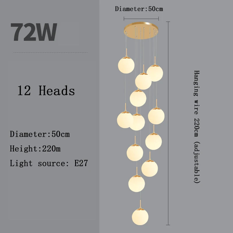 Stairs 2026 Modern Nordic LED Glass Chandelier Loft Duplex Living Room Lamp Hotel Lobby Long Chandelier Home Decorative Lighting