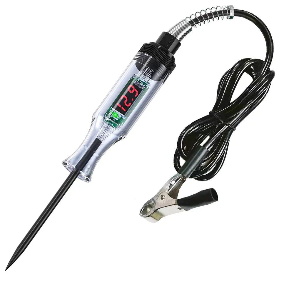 Test Light Automotive Circuit Tester 3-48V DC Digital LCD Display Prolong Spring Cable for Sedan,SUV,RV,Truck,Lawn Mower