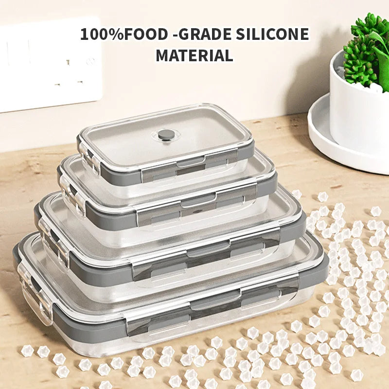 Silicone Collapsible Food Storage Containers 800ML Big Capacity Foldable Lunch Box with Lid For Outdoor Travel Kitchen Supplies