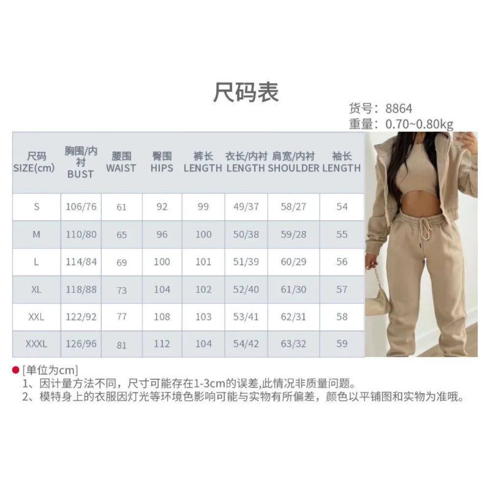 Women's Winter Hoodie Sweatshirt Casual Winter Outfit Three-piece Set Long Trousers for Cold Weather, Travel and Home Comfort