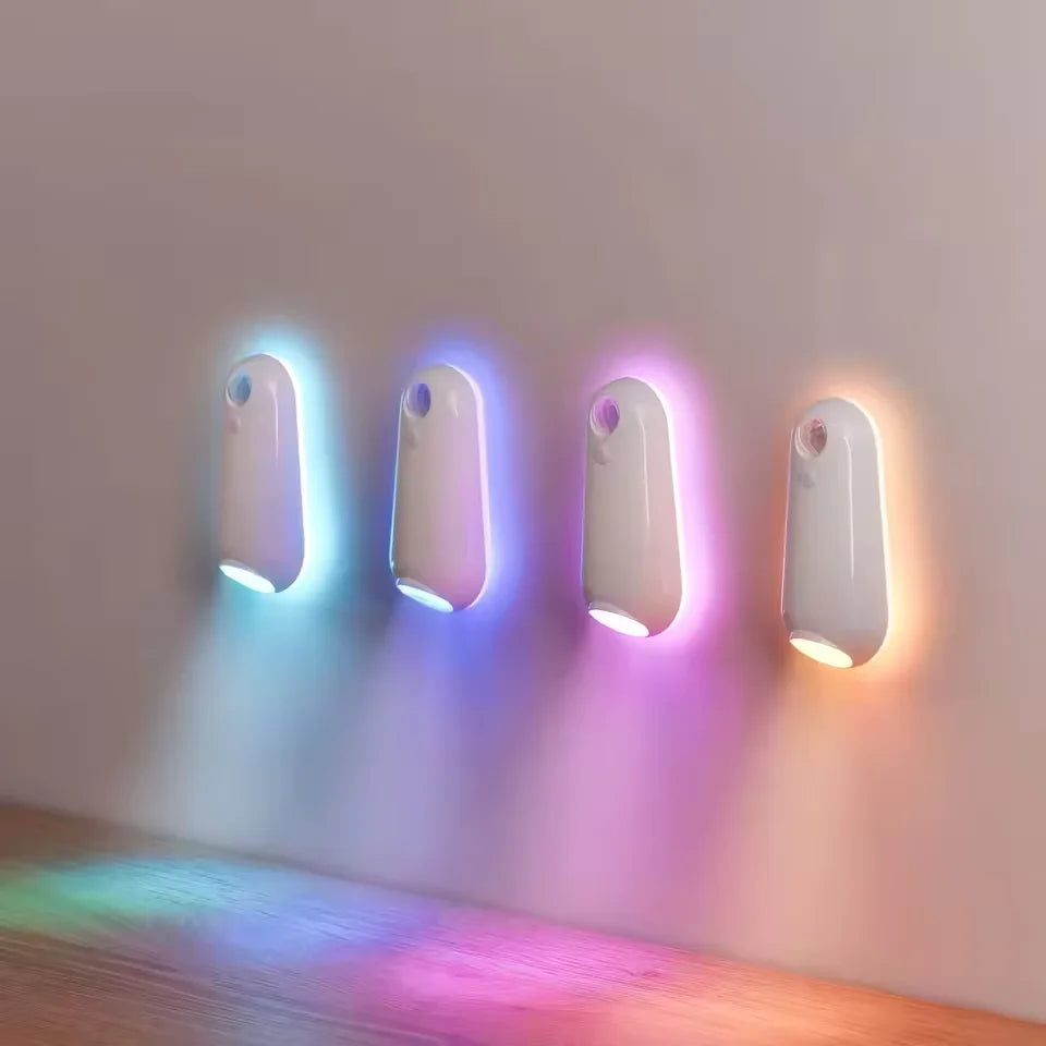 LED Motion Sensor Light Rechargeable RGB Night Light 8 Colors Adjustable IPX3 Waterproof for Toilet Stairs Bedroom Entrance
