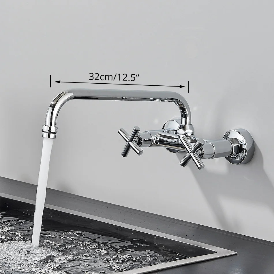 Black Kitchen Faucet Hot And Cold Water MixerFaucets Wall Mounted Tap Vessel Sink Mixer Tap Swivel Spouts Basin Mixer Tap Crane