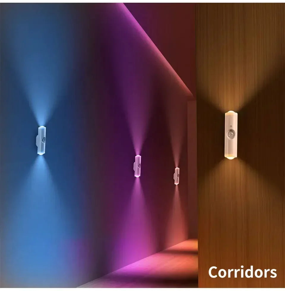 Magnetic LED Wall Lamp RGB Sunset Lamp Rechargeable Night Light with Motion Sensor for Stairs Cabinet Hallway Bedroom Room Decor