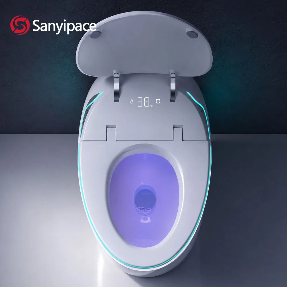 Sanyipace Smart Toilet Seat with Bidet 17.3" ADA Comfort Height Air Dryer Heated Seat Warm Water 1000 Map 360° Auto Flush Toilet