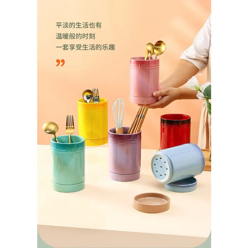 Porcelain Kitchen Utensil Holder for Countertop,Ceramic Storage Organizer for Knives Spoons and Forks,Cooking Tools Container