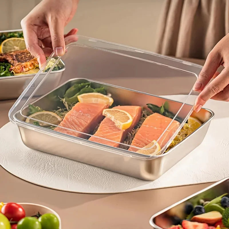 3pcs Stainless Steel Food Containers Leakproof Stackable Lunch Box with Clear Lids Kitchen Storage for Camping