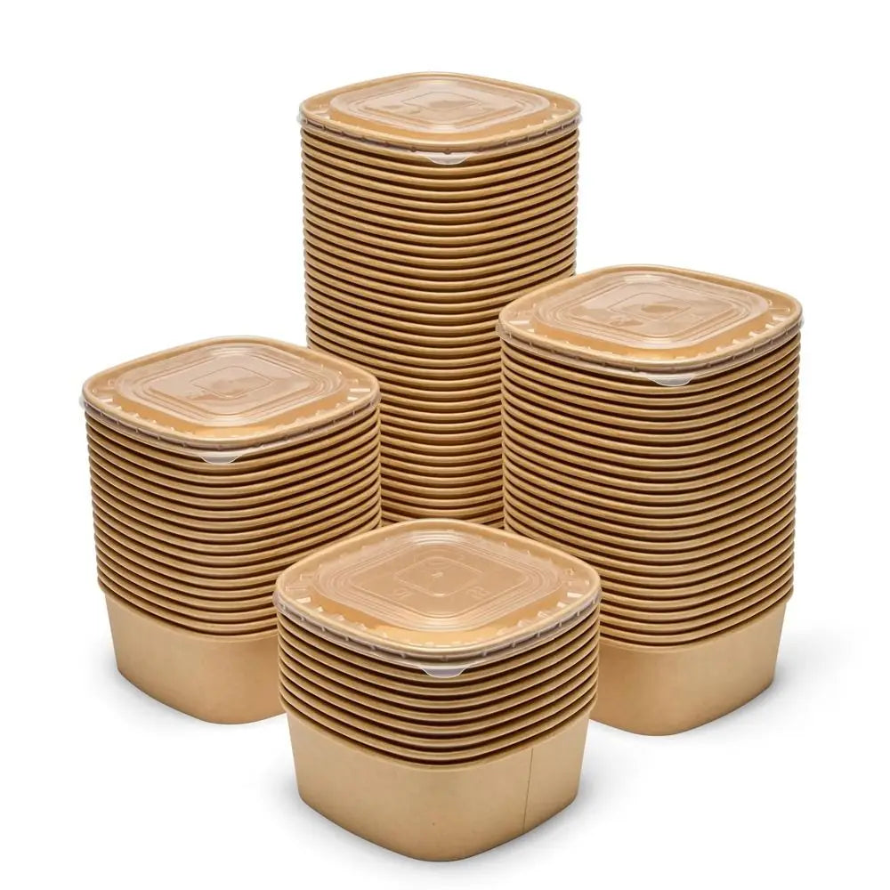 10pcs/set Disposable Lunch Box Kraft Paper Square Lunch Box Fast Food Packing Boxes Paper Bowls With Lid Household Bento Boxes