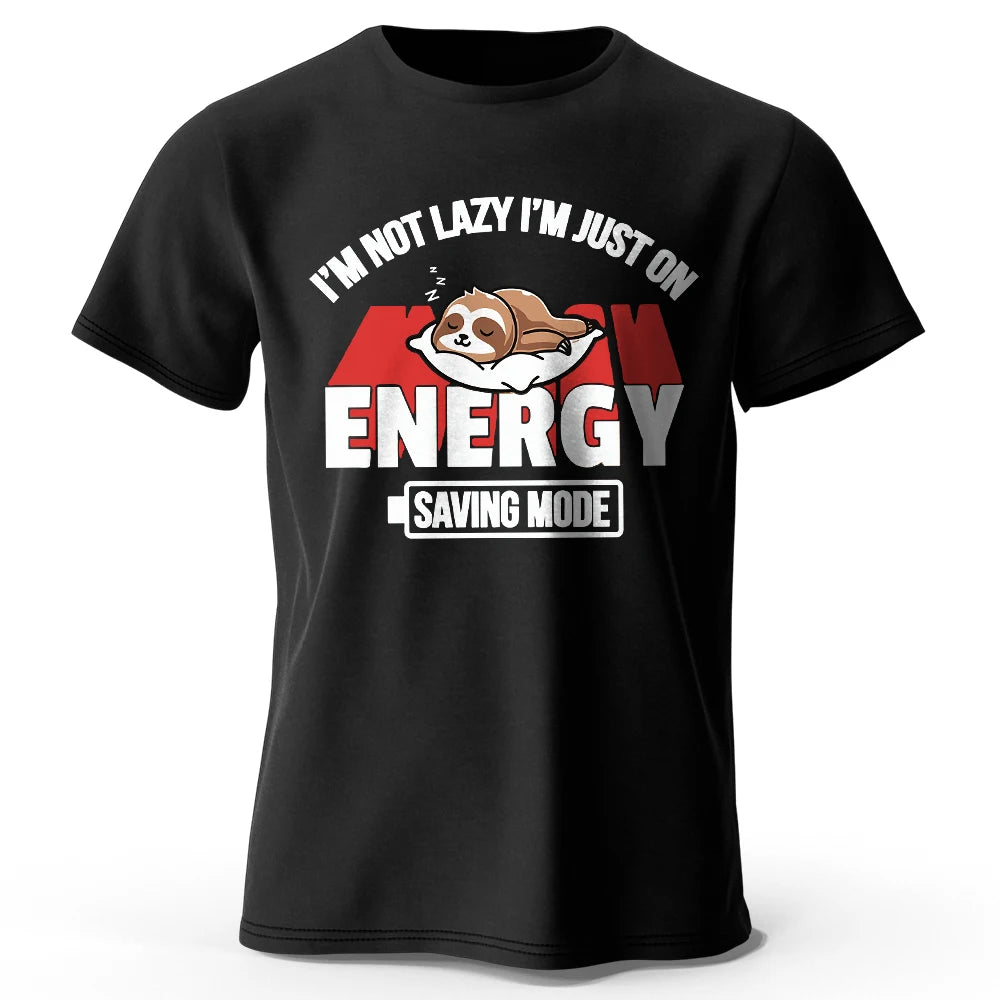 Men's Saving Mode Printed T-Shirt 100% Cotton Oversized Tech Graphic Tees for Women Summer Tops Geek Streetwear