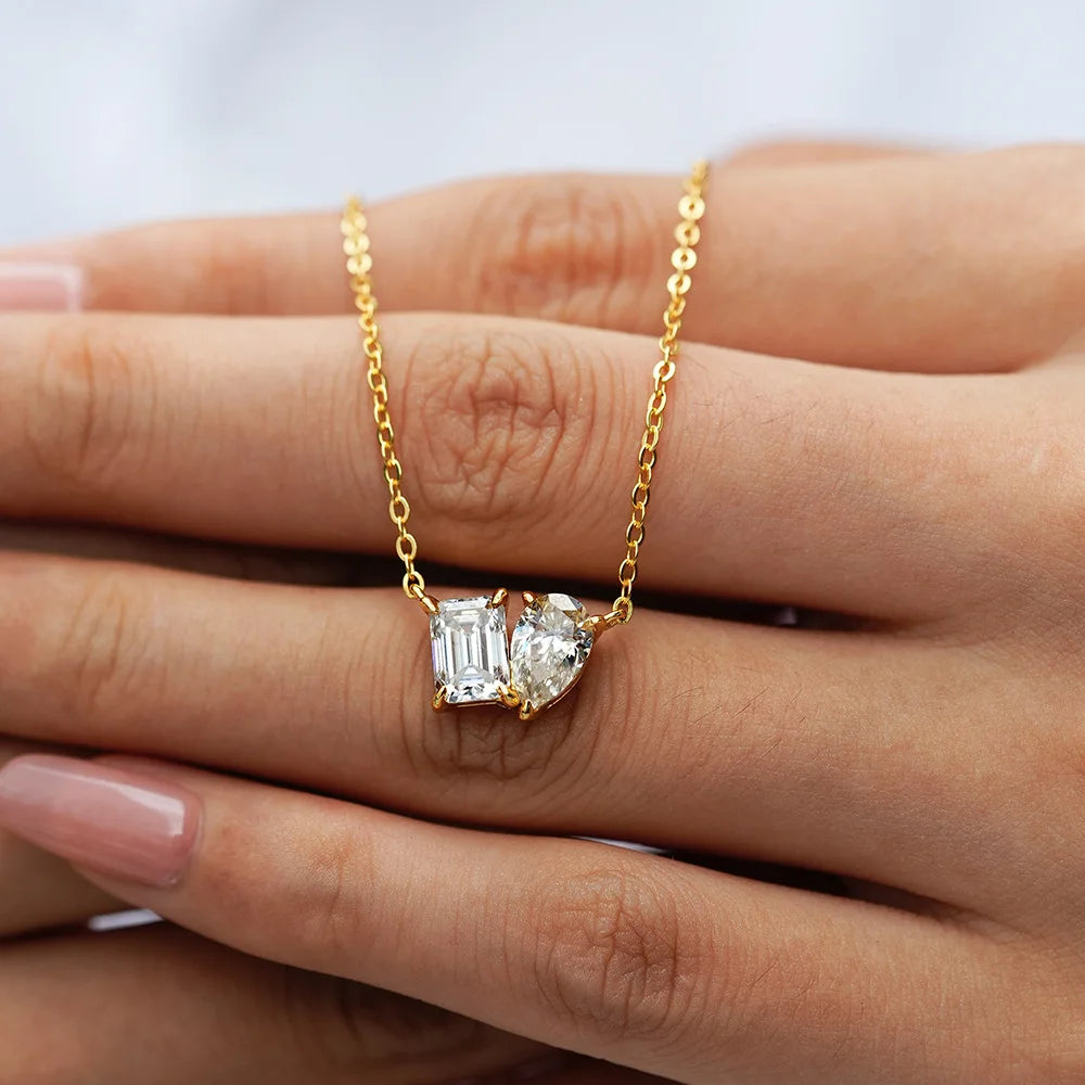1CT / 2CT Emerald Heart Pear Princess Moissanite Diamond Pendants Necklaces For Women S925 Silver Fine Jewelry Women's Pendants