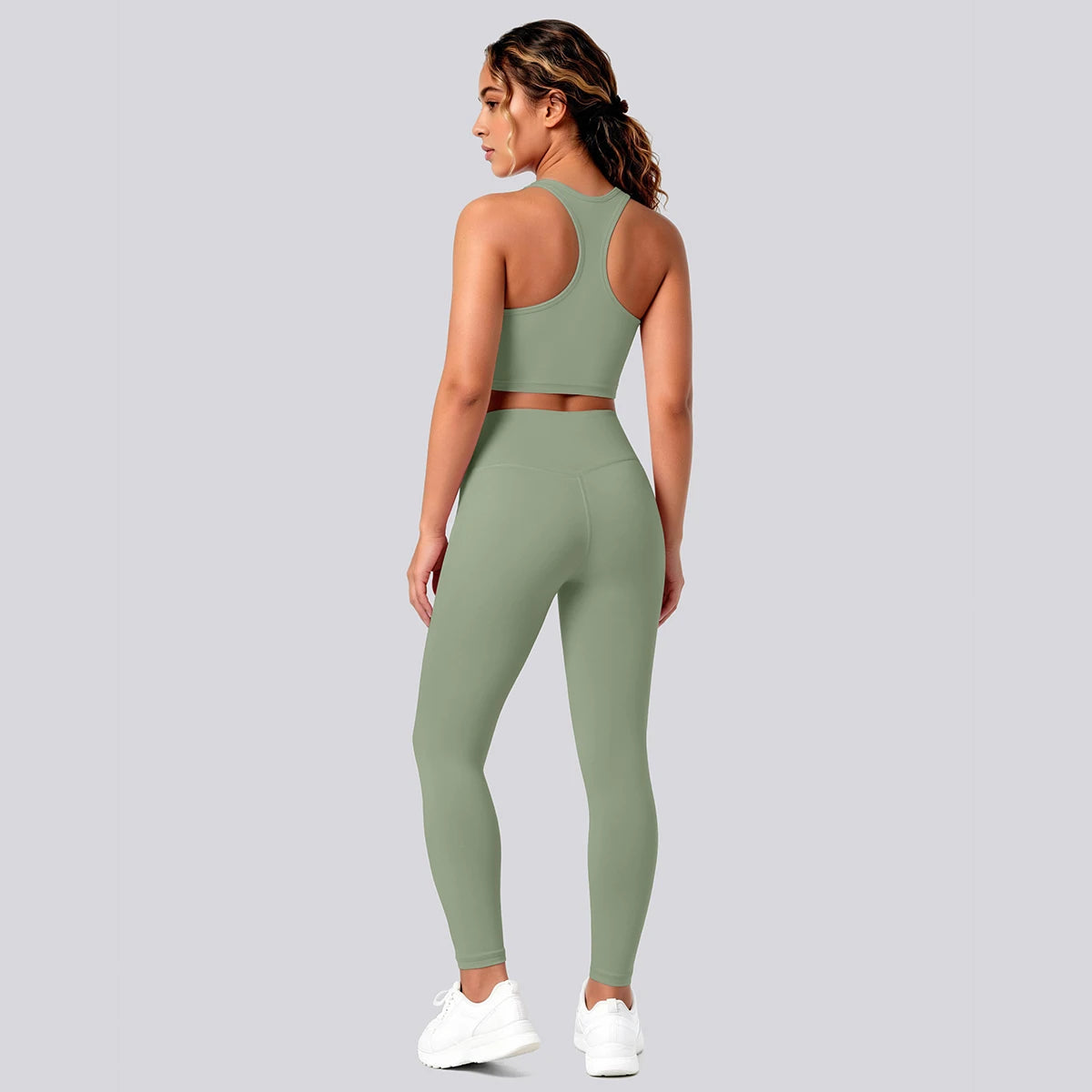 2PCS Solid Color Yoga Set for Woman's Gather Beautiful Back I-shaped Vest Shock-absorbing Running Yoga Tank Top Push Up Pants