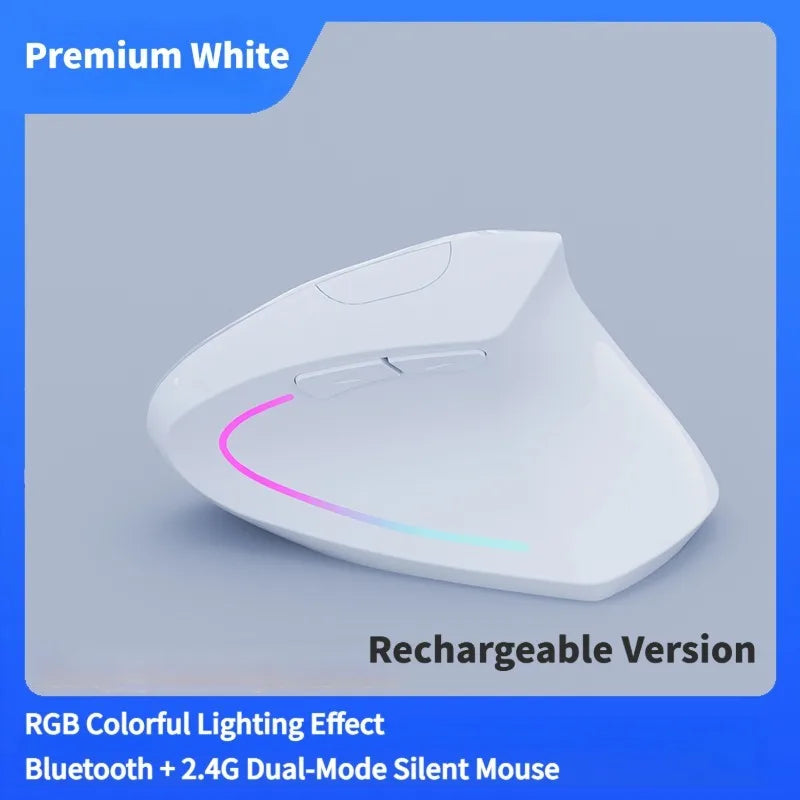 NexusClick Dual Mode Ergonomic Vertical Mouse,Rechargeable/AA Battery Powered,Adjustable DPI Mute Buttons RGB Mouse for Computer