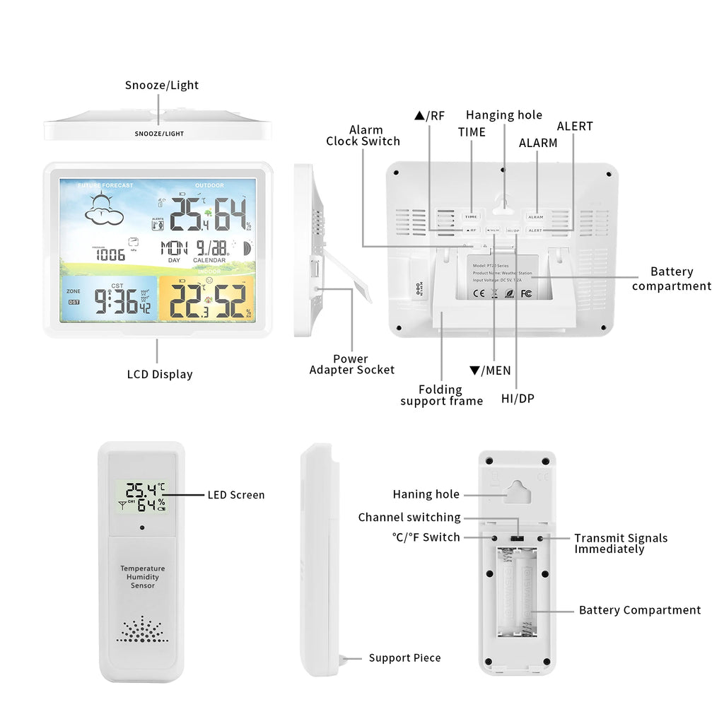 FABISENSE Wireless Weather Station with Indoor Outdoor Sensor Thermometer Hygrometer, Forecast Barometer Moon Phase, USB Powered