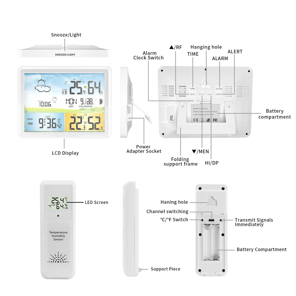 FABISENSE Wireless Weather Station with Indoor Outdoor Sensor Thermometer Hygrometer, Forecast Barometer Moon Phase, USB Powered