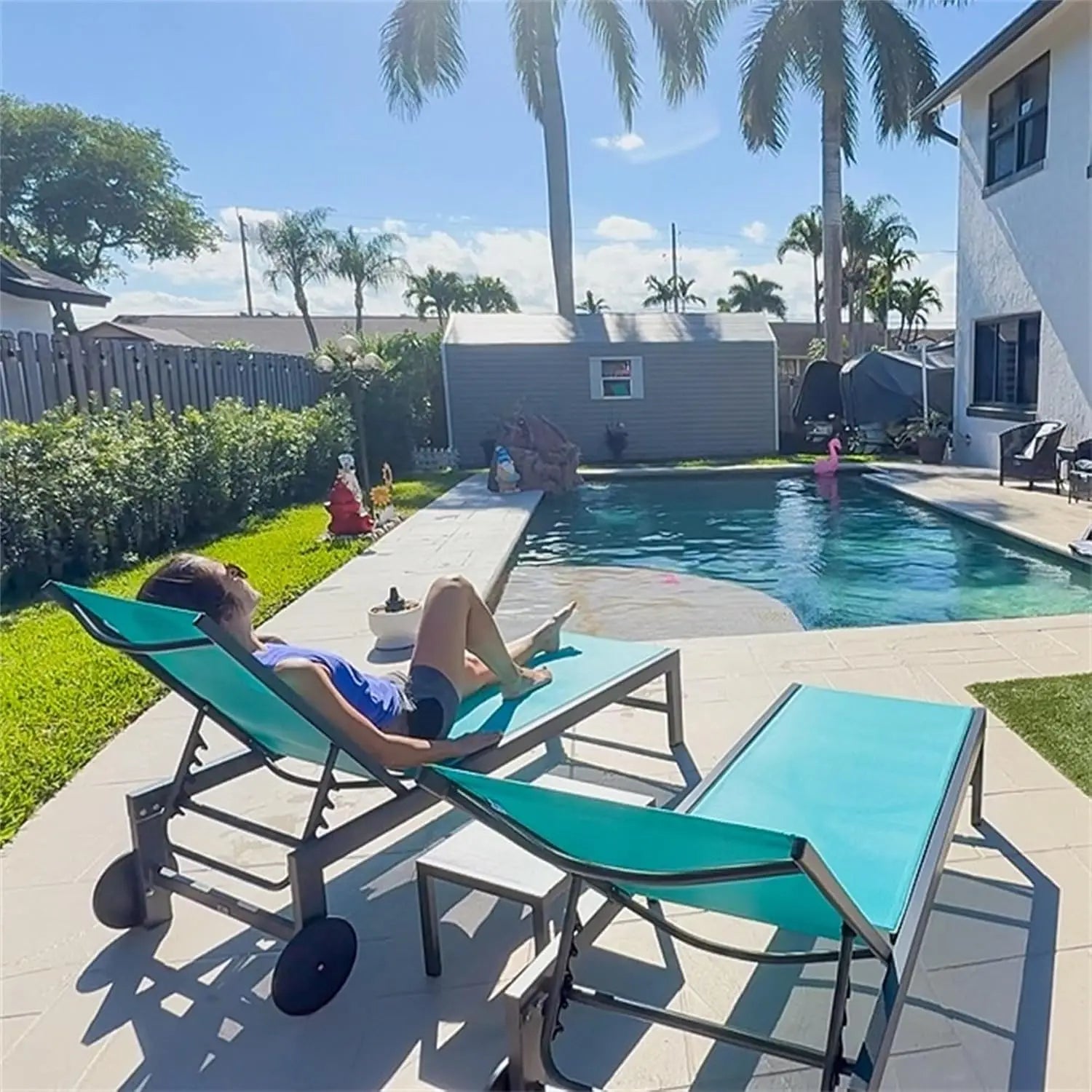 Fade-Resistant Pool Chaise Lounge, Quick-Dry Fabric, Rust-Proof Frame, 5-Position Recline, Wheels, 270 Lbs, Outdoor, Customized