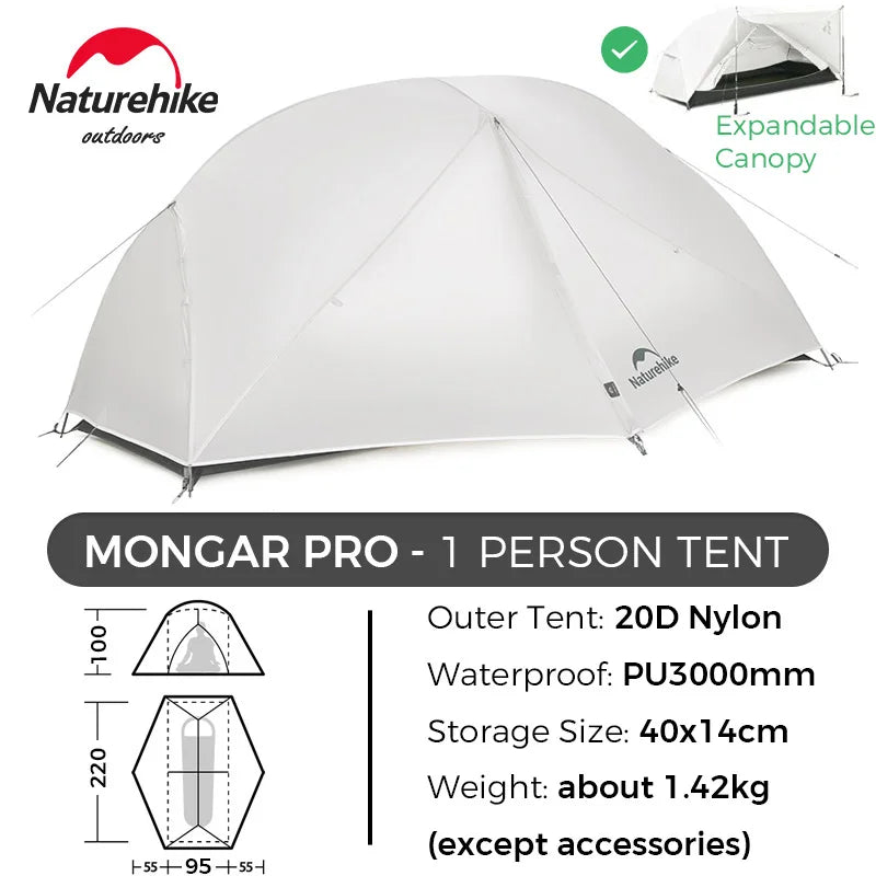 Naturehike Tent Mongar BASE/PRO/UL 1 2 3 Person Tent Ultralight Outdoor Camping Tent Waterproof Hiking Backpacking Tent Awning