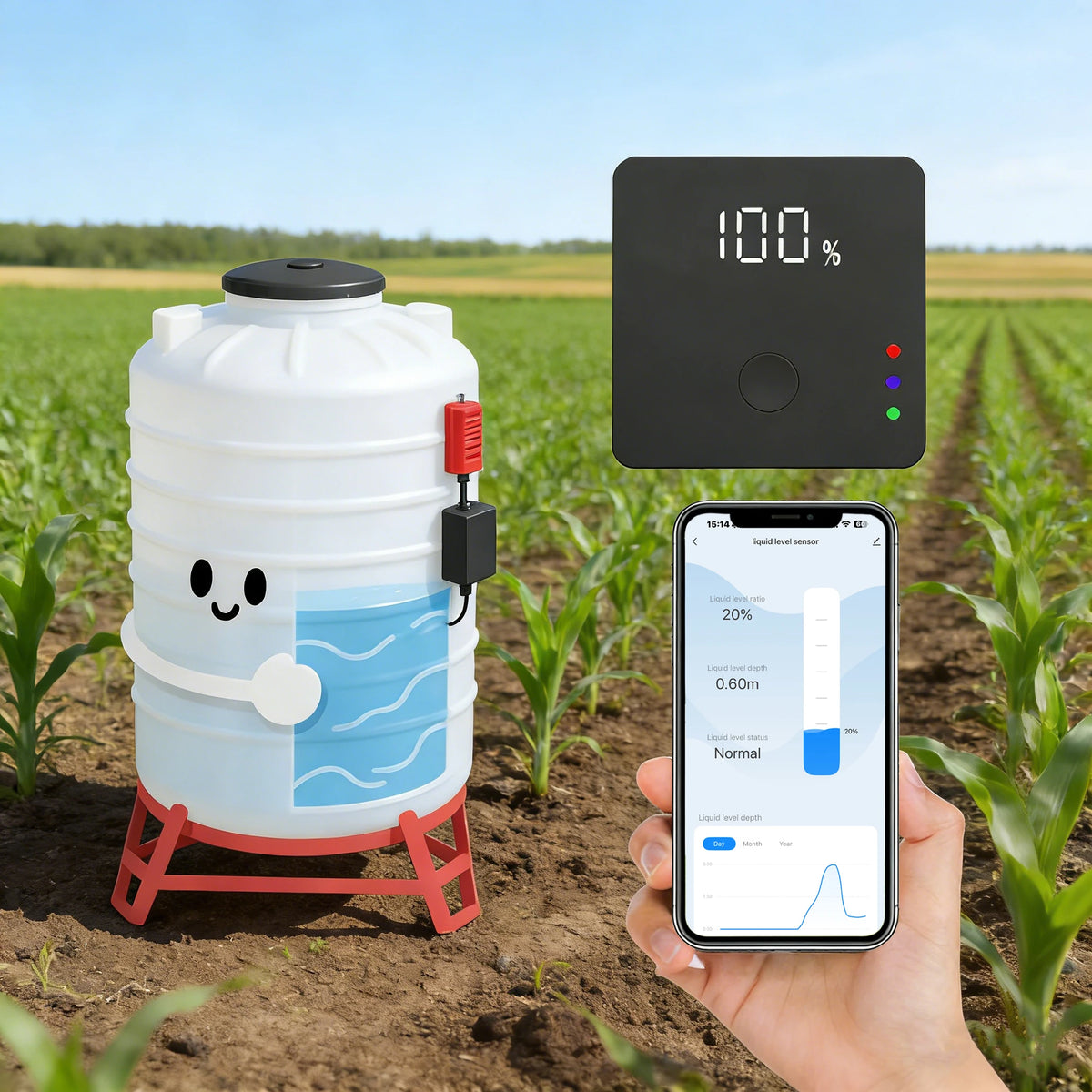 Ultrasonic Non-contact Liquid Level Sensor IP67, Rechargeable, 6-Month Battery, for Oil/Water/Fuel